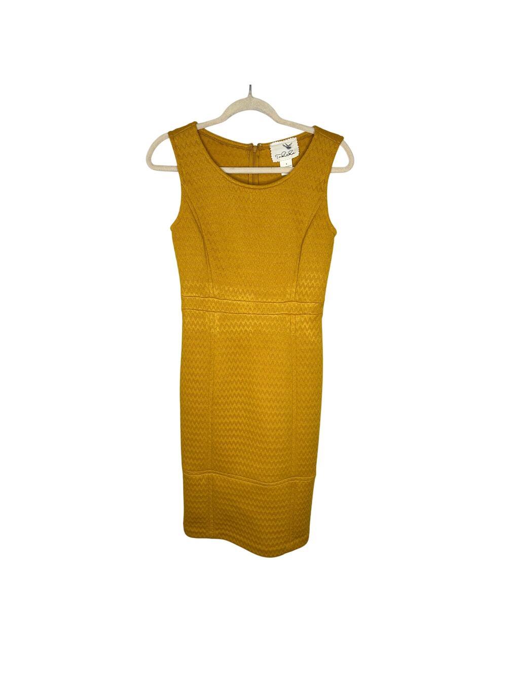 Anthropologie Tabitha Quilted Dress Womens 4 Mustard Yellow Midi Pencil Sheath